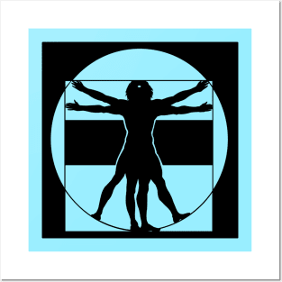 Vitruvian Man - Original Logo Banner Sigil - Dark Design for Light Backgrounds Posters and Art